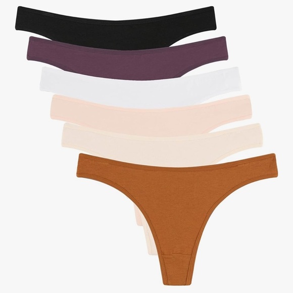 elacucos Other - Cotton Thong Panty 6-Pack - Black, Purple, White, Blush, Cream, Brown small